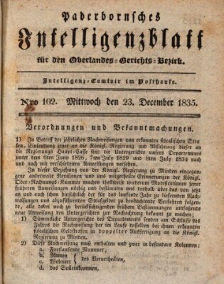 Paderbornsches Intelligenzblatt Mittwoch 23. Dezember 1835