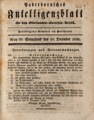 Paderbornsches Intelligenzblatt Samstag 10. Dezember 1836