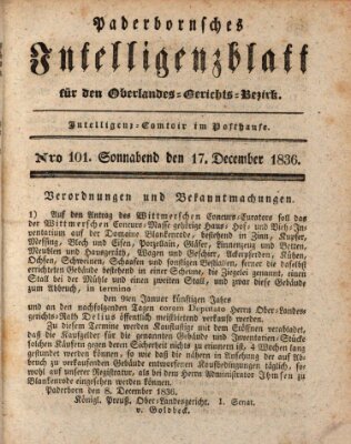 Paderbornsches Intelligenzblatt Samstag 17. Dezember 1836