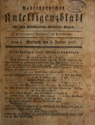 Paderbornsches Intelligenzblatt Mittwoch 4. Januar 1837