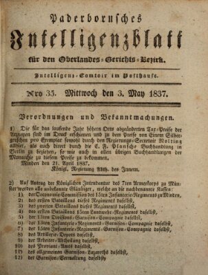 Paderbornsches Intelligenzblatt Mittwoch 3. Mai 1837