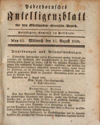 Paderbornsches Intelligenzblatt Mittwoch 15. August 1838
