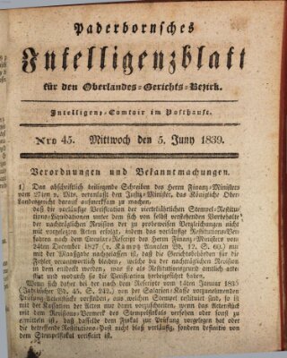 Paderbornsches Intelligenzblatt Mittwoch 5. Juni 1839