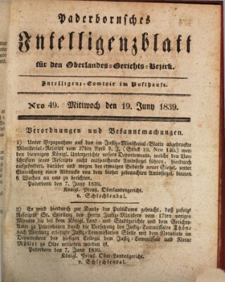 Paderbornsches Intelligenzblatt Mittwoch 19. Juni 1839