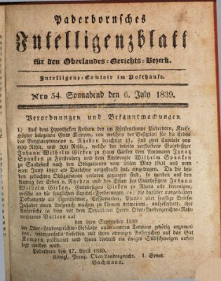 Paderbornsches Intelligenzblatt Samstag 6. Juli 1839