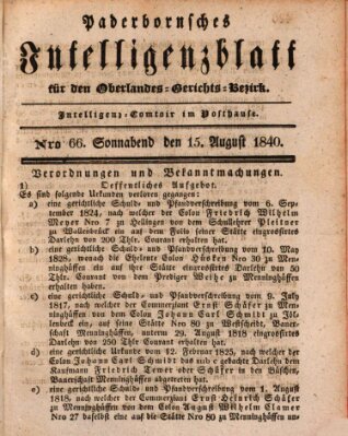 Paderbornsches Intelligenzblatt Samstag 15. August 1840
