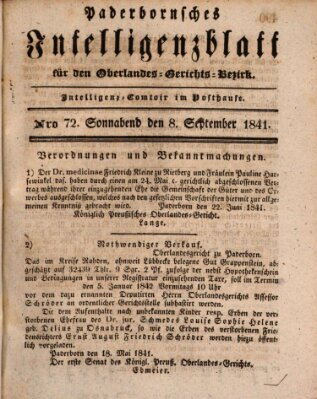 Paderbornsches Intelligenzblatt Mittwoch 8. September 1841