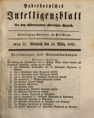 Paderbornsches Intelligenzblatt Mittwoch 16. März 1842