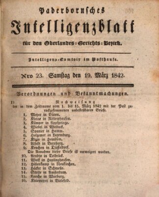 Paderbornsches Intelligenzblatt Samstag 19. März 1842
