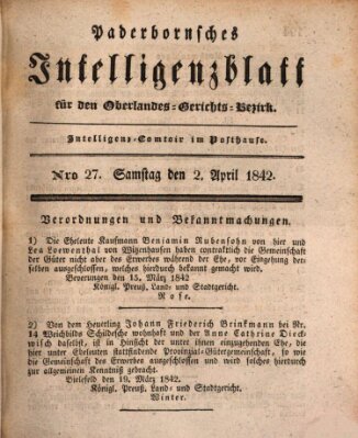 Paderbornsches Intelligenzblatt Samstag 2. April 1842
