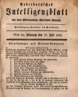 Paderbornsches Intelligenzblatt Mittwoch 27. Juli 1842