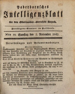 Paderbornsches Intelligenzblatt Samstag 5. November 1842