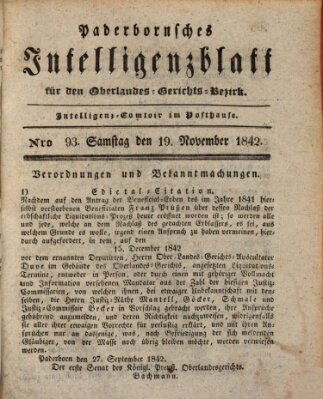 Paderbornsches Intelligenzblatt Samstag 19. November 1842