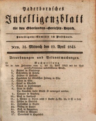 Paderbornsches Intelligenzblatt Mittwoch 19. April 1843