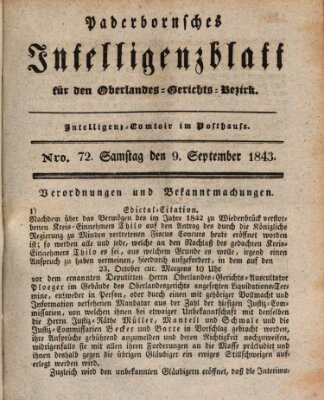 Paderbornsches Intelligenzblatt Samstag 9. September 1843