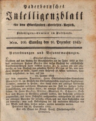 Paderbornsches Intelligenzblatt Samstag 16. Dezember 1843