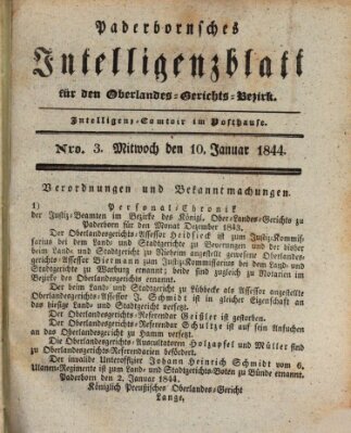 Paderbornsches Intelligenzblatt Mittwoch 10. Januar 1844