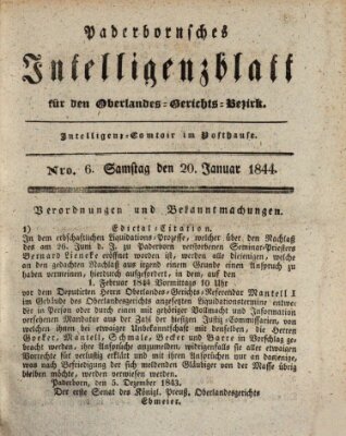 Paderbornsches Intelligenzblatt Samstag 20. Januar 1844