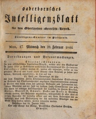 Paderbornsches Intelligenzblatt Mittwoch 28. Februar 1844