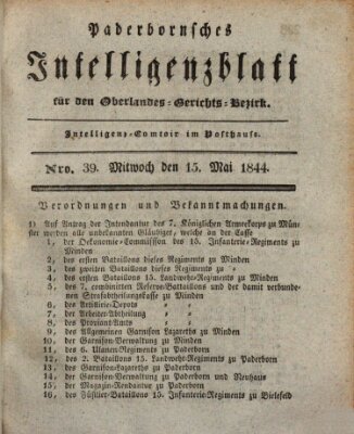 Paderbornsches Intelligenzblatt Mittwoch 15. Mai 1844