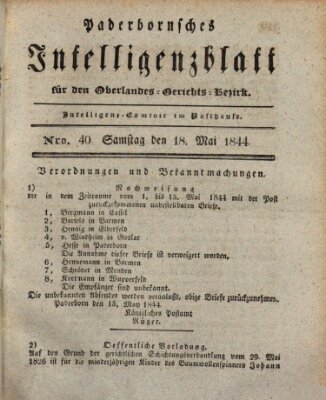 Paderbornsches Intelligenzblatt Samstag 18. Mai 1844