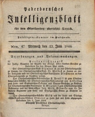 Paderbornsches Intelligenzblatt Mittwoch 12. Juni 1844