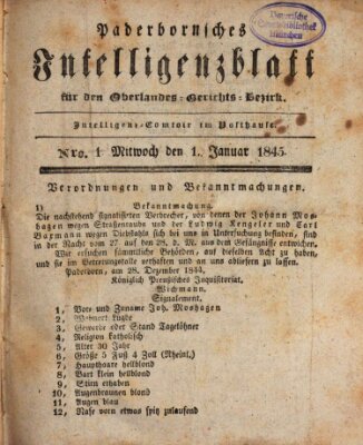 Paderbornsches Intelligenzblatt Mittwoch 1. Januar 1845