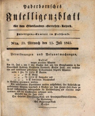Paderbornsches Intelligenzblatt Mittwoch 23. Juli 1845