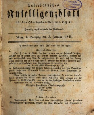 Paderbornsches Intelligenzblatt Samstag 3. Januar 1846