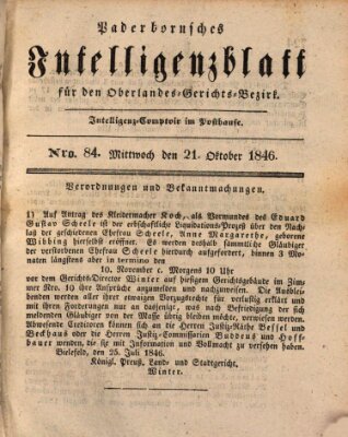 Paderbornsches Intelligenzblatt Mittwoch 21. Oktober 1846