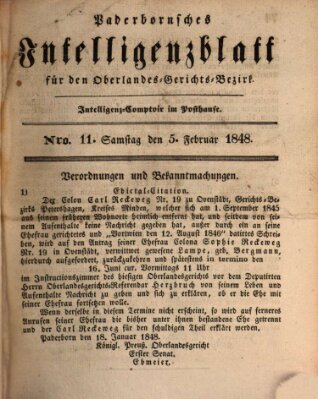 Paderbornsches Intelligenzblatt Samstag 5. Februar 1848