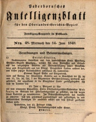 Paderbornsches Intelligenzblatt Mittwoch 14. Juni 1848