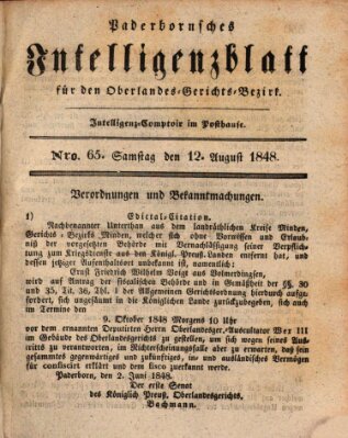 Paderbornsches Intelligenzblatt Samstag 12. August 1848