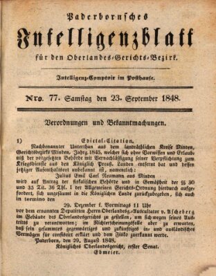 Paderbornsches Intelligenzblatt Samstag 23. September 1848