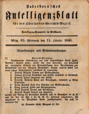 Paderbornsches Intelligenzblatt Mittwoch 11. Oktober 1848