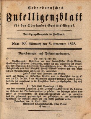 Paderbornsches Intelligenzblatt Mittwoch 8. November 1848