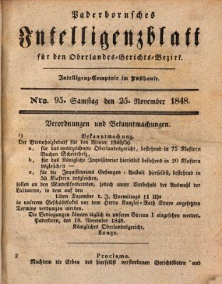 Paderbornsches Intelligenzblatt Samstag 25. November 1848