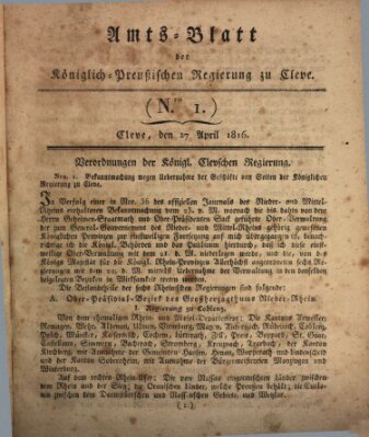Amtsblatt der Königlichen Regierung zu Cleve Samstag 27. April 1816