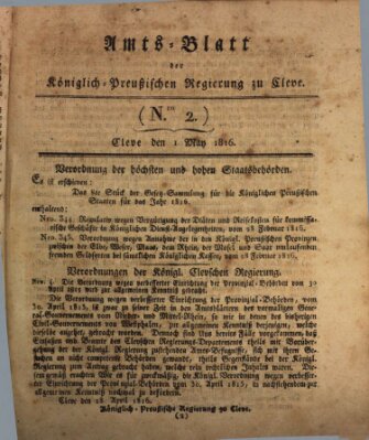 Amtsblatt der Königlichen Regierung zu Cleve Mittwoch 1. Mai 1816