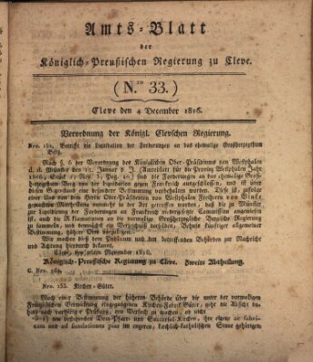 Amtsblatt der Königlichen Regierung zu Cleve Mittwoch 4. Dezember 1816