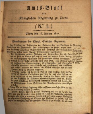 Amtsblatt der Königlichen Regierung zu Cleve Mittwoch 15. Januar 1817