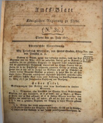 Amtsblatt der Königlichen Regierung zu Cleve Mittwoch 30. Juli 1817