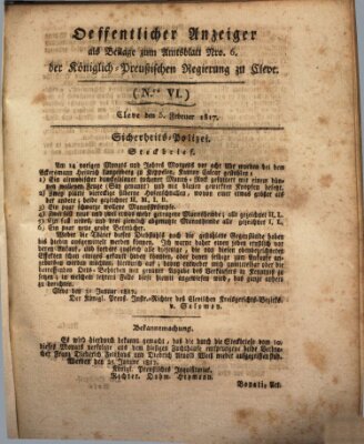 Amtsblatt der Königlichen Regierung zu Cleve Mittwoch 5. Februar 1817