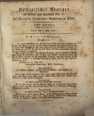 Amtsblatt der Königlichen Regierung zu Cleve Mittwoch 2. Juli 1817