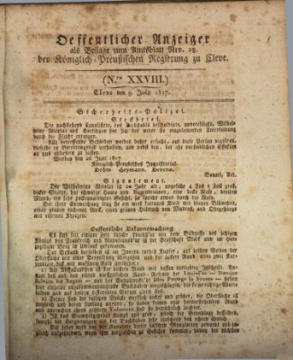 Amtsblatt der Königlichen Regierung zu Cleve Mittwoch 9. Juli 1817