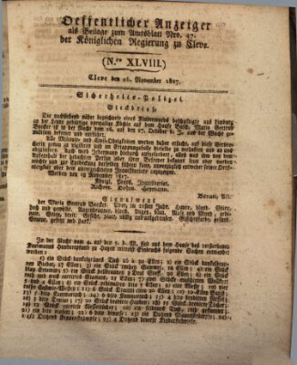 Amtsblatt der Königlichen Regierung zu Cleve Mittwoch 26. November 1817
