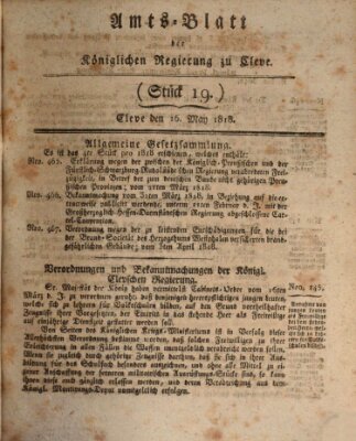 Amtsblatt der Königlichen Regierung zu Cleve Samstag 16. Mai 1818