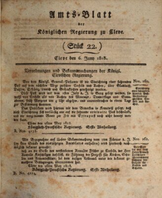 Amtsblatt der Königlichen Regierung zu Cleve Samstag 6. Juni 1818