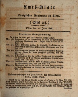 Amtsblatt der Königlichen Regierung zu Cleve Samstag 20. Juni 1818