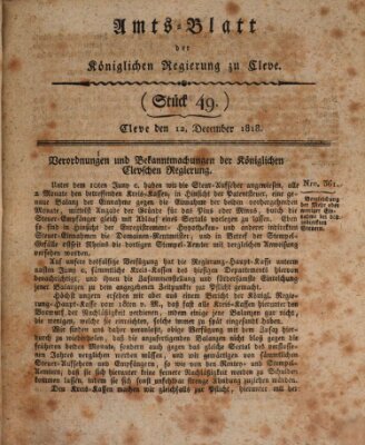 Amtsblatt der Königlichen Regierung zu Cleve Samstag 12. Dezember 1818